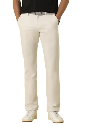 Men Cream Solid Casual Trousers
