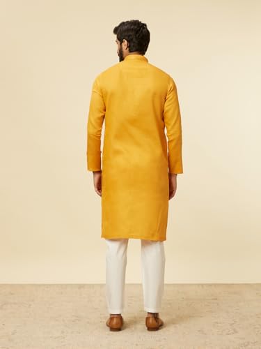 Manyavar Mustard Cotton Embroidery Kurta Pyjama Set
