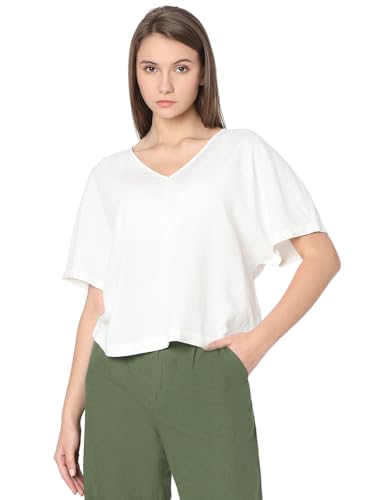 VERO MODA Women's Solid Regular Fit T-Shirt (Cloud Dancer) - SaumyasStore