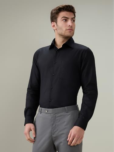 Raymond Men Slim Fit Solid Chambray Pattern Pure Cotton Semi Cutaway Collar Full Sleeve Formal Shirt