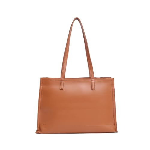Fastrack Chic Spacious Laptop Tote Bag for Women | Stylish Casual Bag for Ladies, Women, Girls | College, Work Bag Made of High-Quality Faux Leather (Tan)