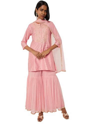 Max Women Embroidered Straight Kurta Set (Pink_XXL)