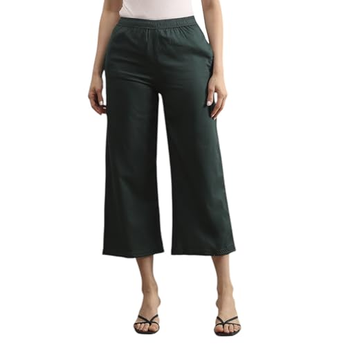 Biba Women Green Cotton Flared Dyed Palazzo Pants_XL