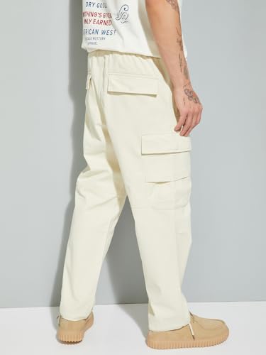Max URB_N Men Solid Cargo Trousers (White_M)