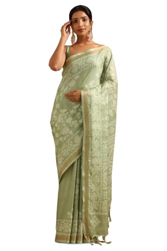 Soch Womens Light Green Art Silk Botanical Saree