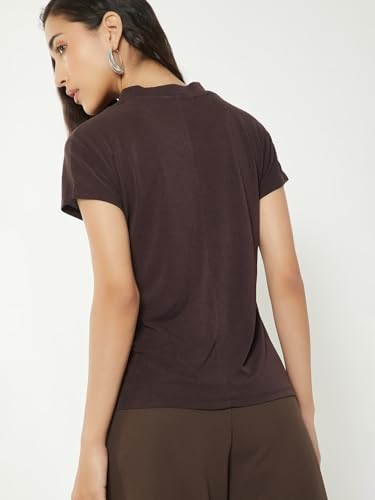 Max Women Solid T-Shirt (Brown_XS)
