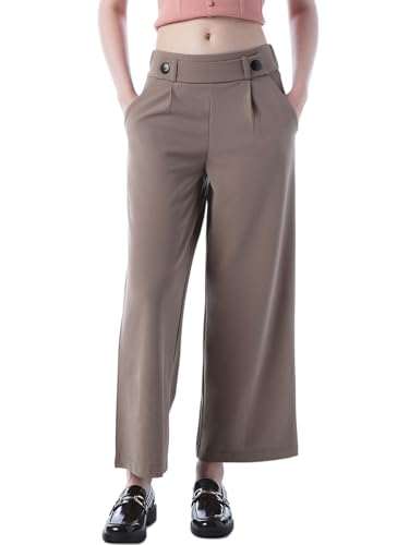 ONLY Women's Solid Wide Leg Brown Pants