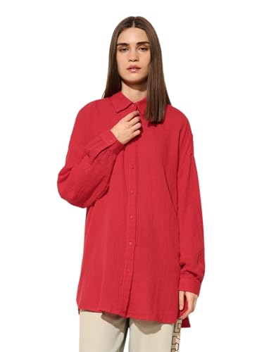 ONLY Women's Solid Oversized Red Shirt