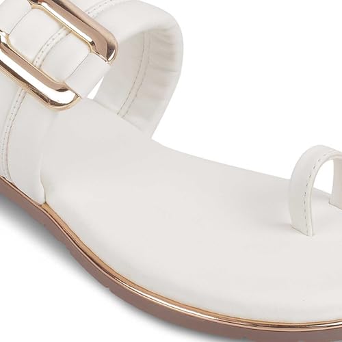 tresmode Perry Women's Flats Sandals White, 4 UK / 37 EU - Open Toe Ladies Dress Footwear Soft Comfortable