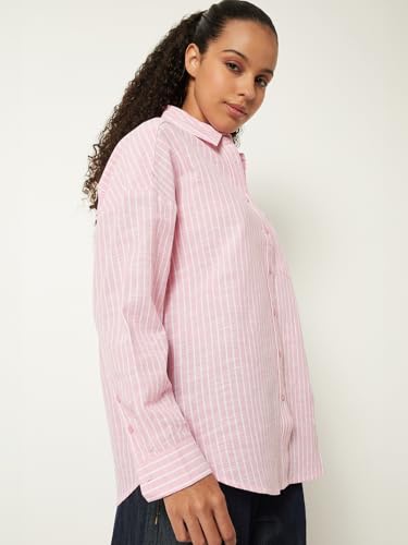 Max Women Striped Oversized Shirt (Pink_XL)