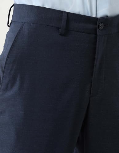 Arrow New York Men's Mid Rise Regular Fit Autoflex Trousers Navy