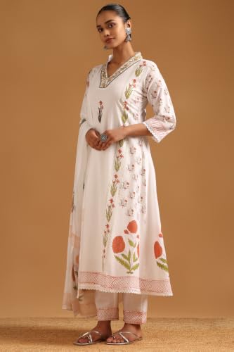 Soch Womens Off White Cotton Botanical Salwar Suit With Bead