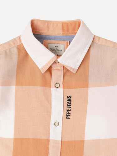 Pepe Jeans Boy's Checkered Regular Fit Shirt (PB302622_Orange_Peach