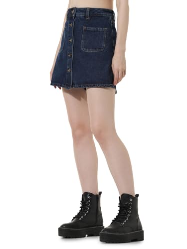 ONLY Women Washed Cotton Blend High Rise Blue Skort