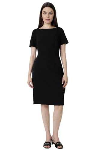Van Heusen Women's Polyester Blend Modern Above The Knee Dress (VWDRFRGFU32455_Black