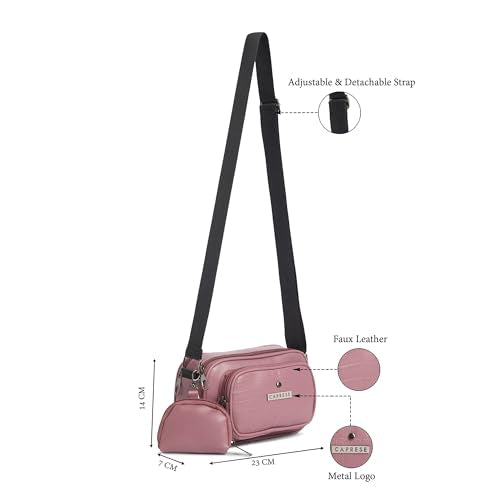 Caprese Jena Medium Sling Bag for Women with Adjustable Strap & Detachable Pouch for Comfortable Wear | Zipper Closure | Versatile Handbag for Everyday Use, Travel, and Special Occasions (Dark Pink)