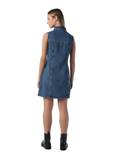 ONLY Women's Solid Fit and Flare Blue Dress