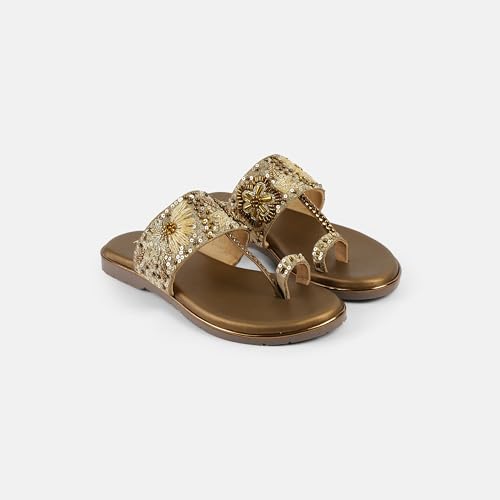 Mochi Women Antique Gold Chappals UK/4 EU/37(35-2374)