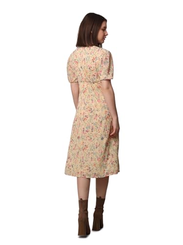 ONLY Women Printed Regular Fit Casual Beige Midi Dress