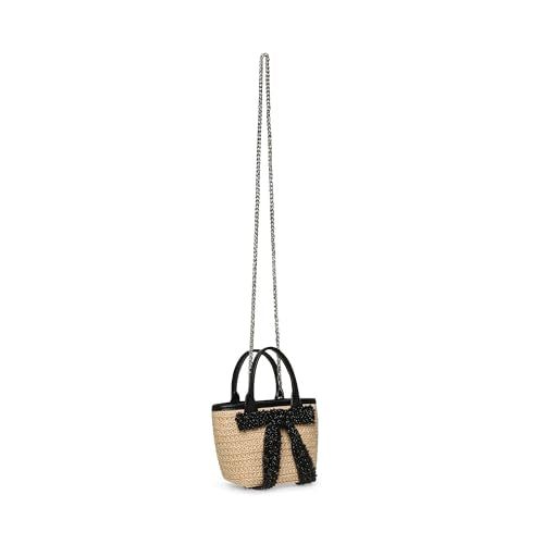 Steve Madden Women's Steve Madden Boww Mini Straw Top Handle W/Bow, Black Multi, One Size