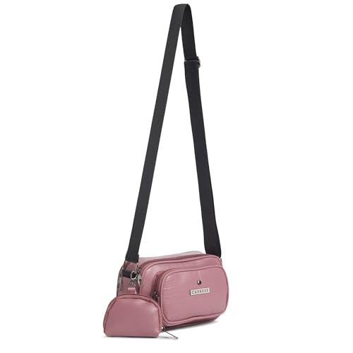 Caprese Jena Medium Sling Bag for Women with Adjustable Strap & Detachable Pouch for Comfortable Wear | Zipper Closure | Versatile Handbag for Everyday Use, Travel, and Special Occasions (Dark Pink)
