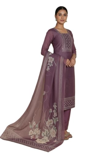 SALWAR STUDIO Chanderi Silk Embellished Unstitched Dress Material (3 Pc)