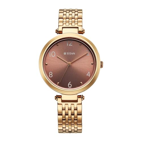 Titan Workwear Quartz Analog Brown Dial Rose Gold Colour Stainless Steel Strap Watch for Women