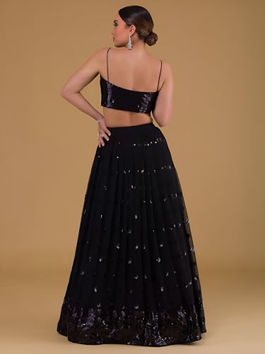 Zeel Clothing Womens Georgette Lehenga Choli Semi-Stitched Black Wedding Girlish Latest Free Size