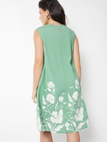 Max Women Floral Print A-Line Dress (Green_S)