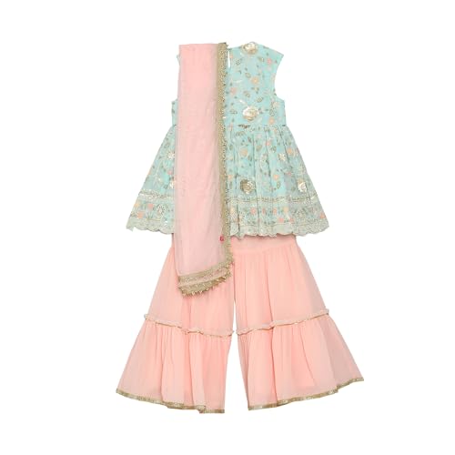 BIBA Girls SOLID; EMBROIDRED GATHERED KID(KWROYAL GARDEN5864_AQUA BLUE_7)