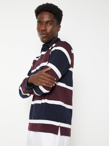 Max Men Striped Polo T-Shirt (Burgundy_S)