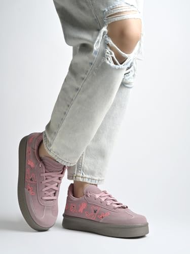 Shoetopia Women’s Peach Casual Sneakers | Lace-Up Low-Top Shoes with Cushioned Sole | Trendy Daily Footwear Walking Shoes EU39