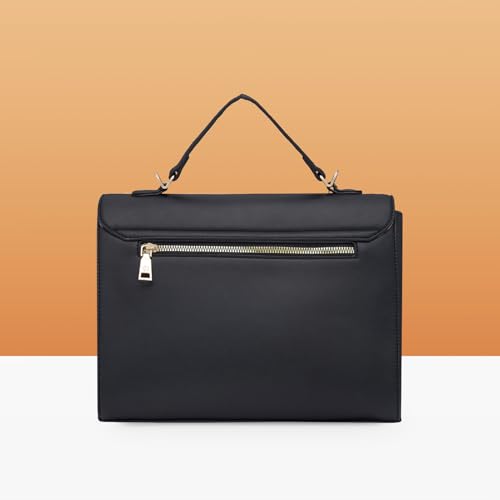 Caprese Cheryl Satchel Bag, Large | Stylish Quilted Handbag for Women with Multiple Compartments & Adjustable & Detachable Sling Strap, Secure Zip Closure| Perfect for Casual & Daily Essential (Black)