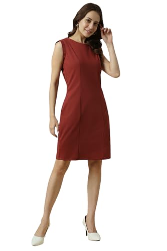 Allen Solly Women's Polyester Modern Knee-Length Dress (AHDRWRGPE38090_Maroon