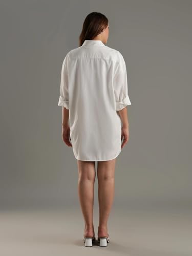 Tommy Hilfiger Cotton Spread Collar Shirt Dress Ecru