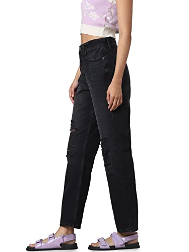 ONLY Women's Relaxed Jeans (103811601-Black Denim_Black M)