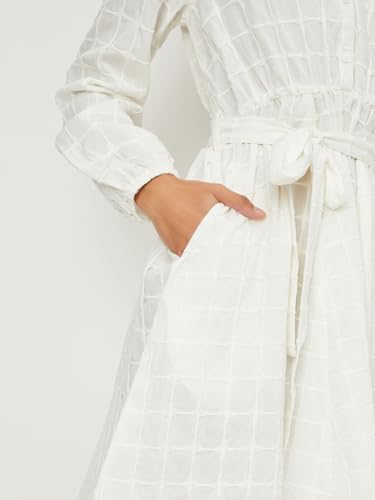 Max Women's Polyester A-Line Midi Dress (TP55003_Off White