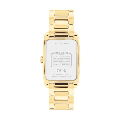Coach Reese Qtz Basic White Rectangle Dial Women's Watch|Ionic Plated Thin Gold Steel & Crystals Material|Gold Color Band - 14504316