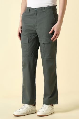 Men Olive Solid Casual Trousers