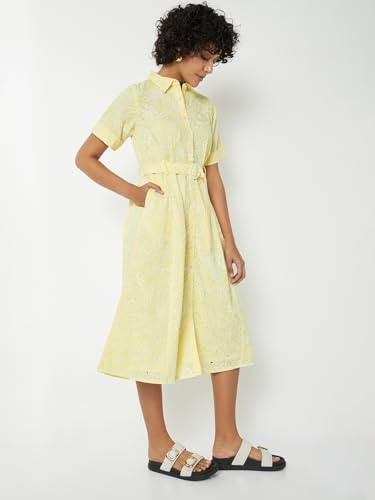 Max Women Printed Shirt Dress (Yellow_XS)