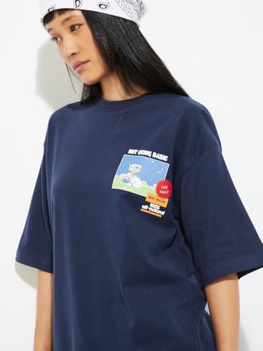 Max Alaya F x URB_N Women Back Printed T-Shirt (Blue_XL)