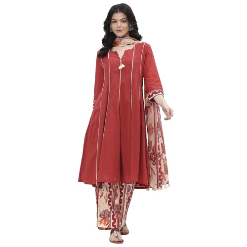 Biba women Rust Cotton Kalidar Kurta Set_42