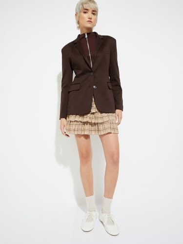 Max Alaya F x URB_N Women Textured Regular Fit Blazer (Brown_L)