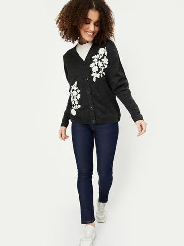 Max Women's Acrylic Casual Cardigan Sweater (CARDE45003_Grey