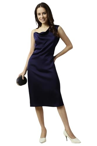 Allen Solly Women's Polyester Modern Knee-Length Dress (AHDRCRGFJ58485_Navy