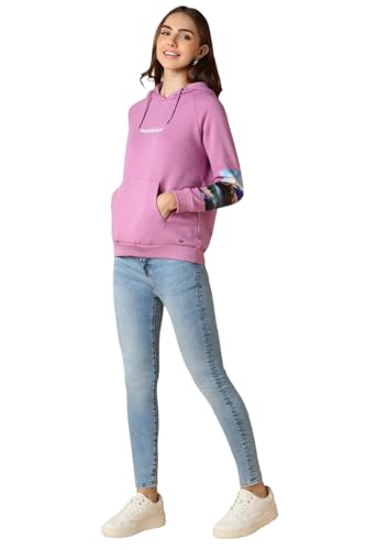 Women Lilac Graphic Print Hooded Neck Sweatshirt