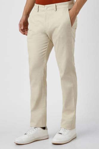 Men Beige Textured Slim Fit Trousers