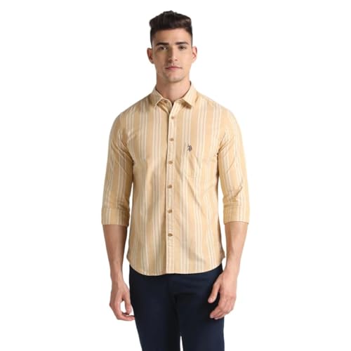 U.S. POLO ASSN. Mens YD Slub Stripe FS Shirts (UDSHTO1100_Yellow_3XL)