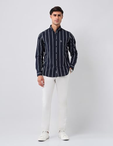 U.S.Polo Association Men's Vertical Striped 135Th Shirt (USSHT3128_Navy_39)