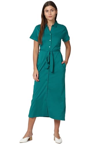 Van Heusen Women Green Solid Calf-Length Casual Dress